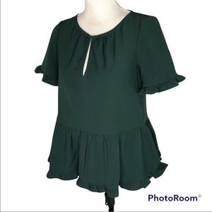 Madewell Stanza Ruffle Hem Blouse Top - Smokey Spruce (dark green) XL